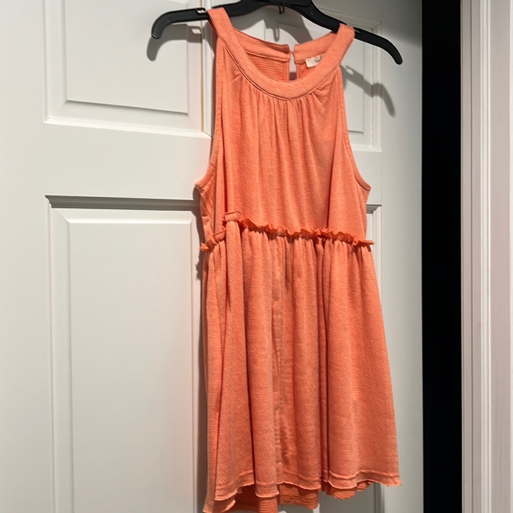 Ruffle High Neck Tank - Coral, Small-Large, New with tags